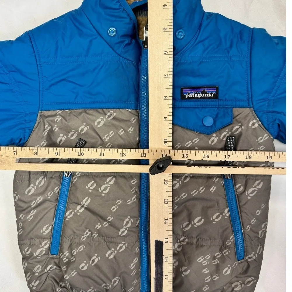 Patagonia Reversible Tribbles Hooded Jacket‎ Blue Grey Tan Fleece Toddler 2T